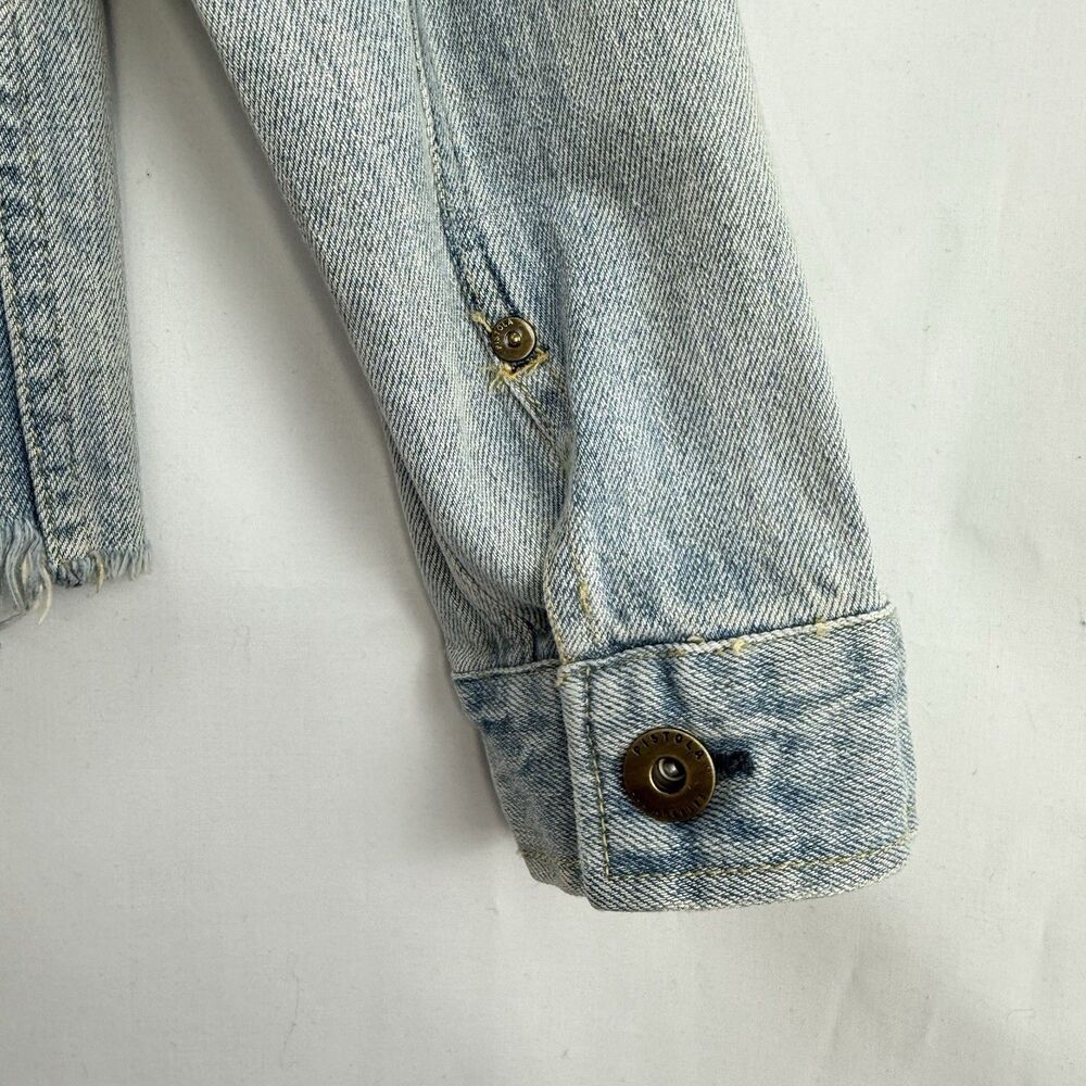 Pistola Cropped Denim Long Sleeve Jacket Raw Hem Size Medium Blue - Picture 16 of 16